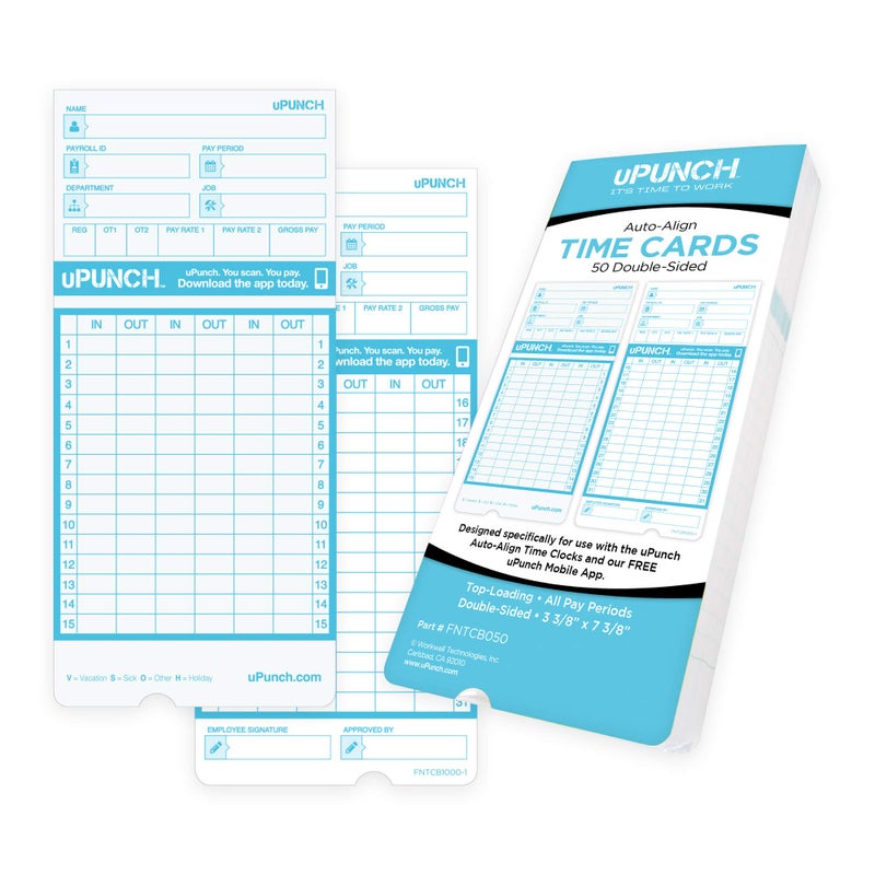 uPunch 50 Time Cards for FN1000 AutoAlign Time Clock - Image 1